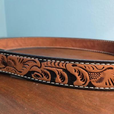 Brown Leather Tooled Belt