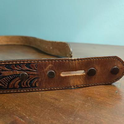 Brown Leather Tooled Belt with Sterling Silver Tip