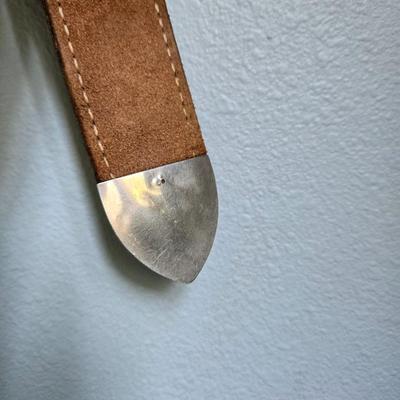 Brown Leather Tooled Belt with Sterling Silver Tip