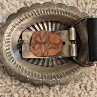 Native American Ladies Black Leather and Sterling Concho Belt
