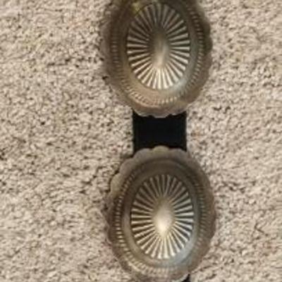 Native American Ladies Black Leather and Sterling Concho Belt
