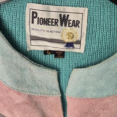 Vintage Pioneer Wear Leather Trimmed Fringe Sweater