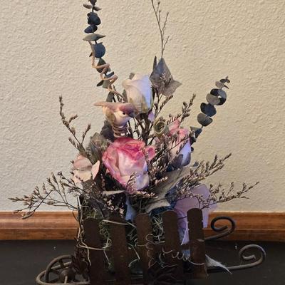 Faux Floral in Small Decorative Metal Cart