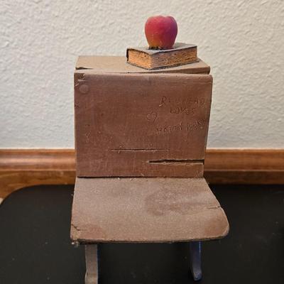 Resin School Desk and Biking Bear Deco