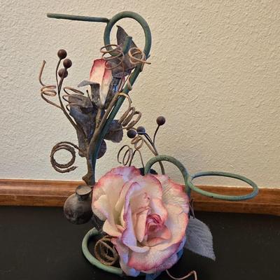Metal & Faux Flower and Candle Holder