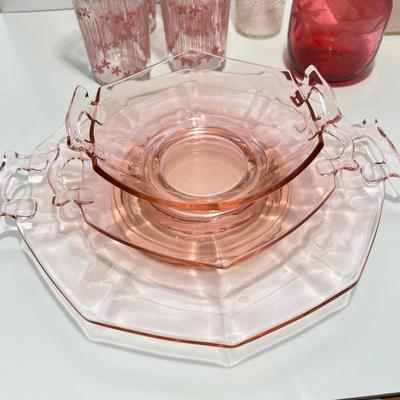 Vintage Pink Glass Lot - Cups, Serving Ware, Vase