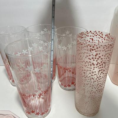 Vintage Pink Glass Lot - Cups, Serving Ware, Vase