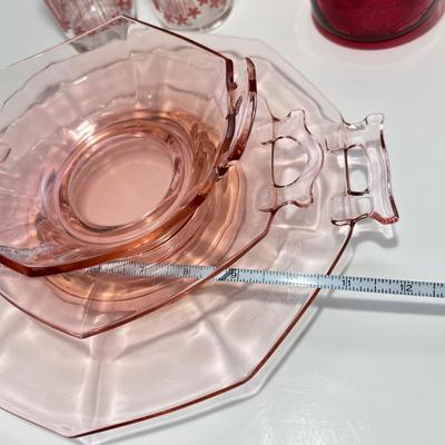 Vintage Pink Glass Lot - Cups, Serving Ware, Vase