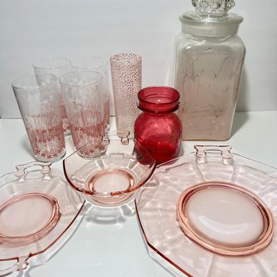 Vintage Pink Glass Lot - Cups, Serving Ware, Vase