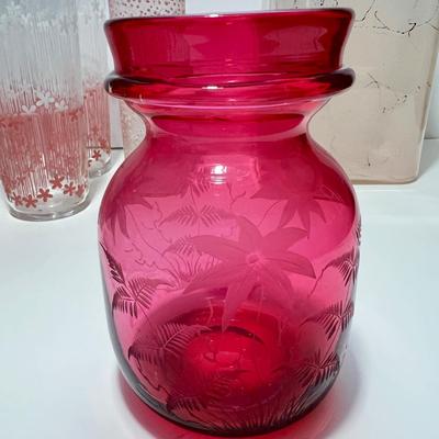 Vintage Pink Glass Lot - Cups, Serving Ware, Vase