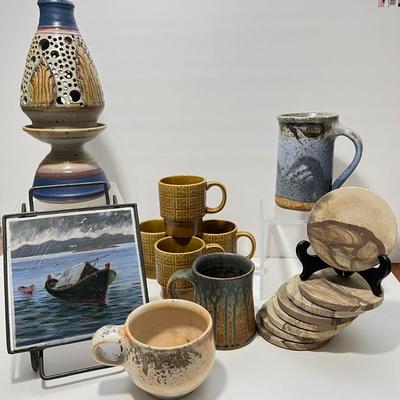 Vintage MCM Ceramic Pottery Lot - Signed, Decorative, Art, Mugs, Candle