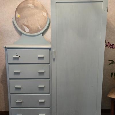 Antique Wood Dresser with Mirror and Pull Out Hanger