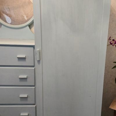 Antique Wood Dresser with Mirror and Pull Out Hanger
