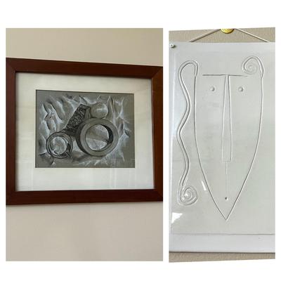 Lot of 2 Artwork - Original Drawing, Ceramic Wall Sculpture