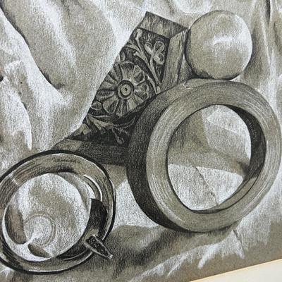 Lot of 2 Artwork - Original Drawing, Ceramic Wall Sculpture