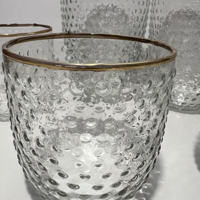 Lot of 6 Pebbled Gold Rim Votive Holders Cups 7”, 4”