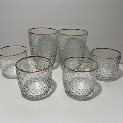 Lot of 6 Pebbled Gold Rim Votive Holders Cups 7”, 4”