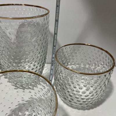 Lot of 6 Pebbled Gold Rim Votive Holders Cups 7”, 4”