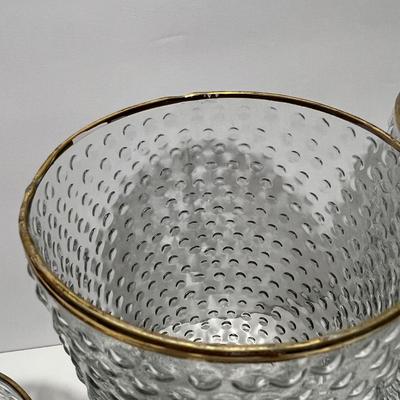 Lot of 6 Pebbled Gold Rim Votive Holders Cups 7”, 4”