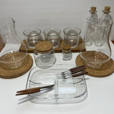 Glass, Cork, Teak MCM Lot - Decorative, Serving Ware, Teak Utensils