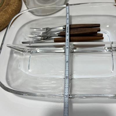 Glass, Cork, Teak MCM Lot - Decorative, Serving Ware, Teak Utensils