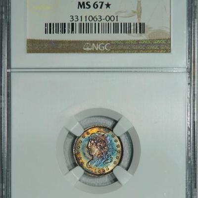1833 NGC MS67 STAR Bust Half Dime, lustrous superb original high-end color coin