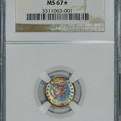 1833 NGC MS67 STAR Bust Half Dime, lustrous superb original high-end color coin