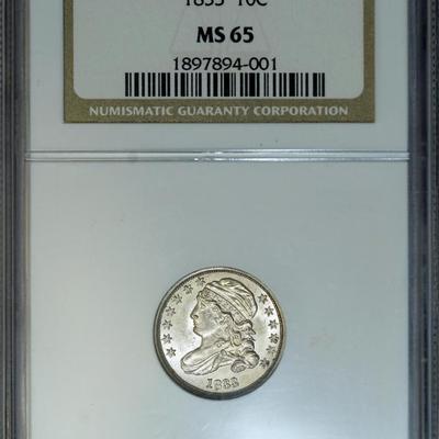 1833 NGC MS65 PQ+ Bust Dime, a lustrous superb original GEM!