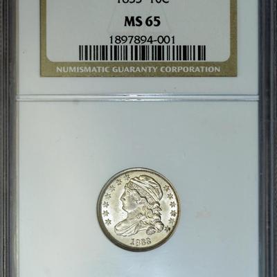 1833 NGC MS65 PQ+ Bust Dime, a lustrous superb original GEM!