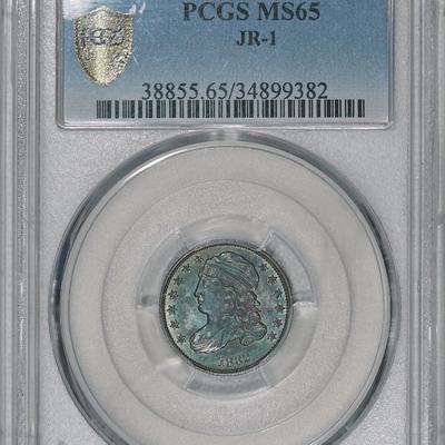 1832 PCGS MS65 PQ Capped Bust Dime, super originally toned eye appealing gem bea