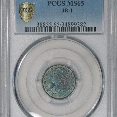 1832 PCGS MS65 PQ Capped Bust Dime, super originally toned eye appealing gem bea
