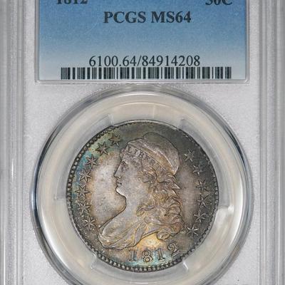 1812 PCGS MS64 PQ Bust Half, attractively toned w/ strong luster,