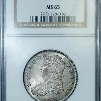 1831 NGC MS65 Bust Half, a nice clean lustrous original piece with strong strike