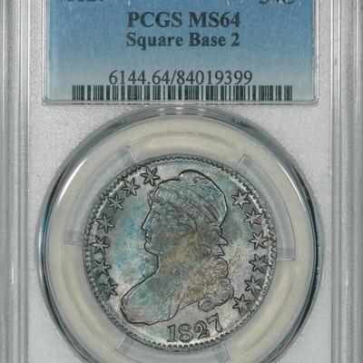 1827 PCGS MS64 PQ Bust Half, lustrous original piece w/ nice color & eye appeal
