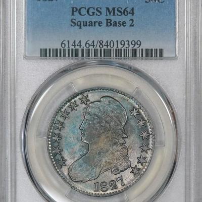 1827 PCGS MS64 PQ Bust Half, lustrous original piece w/ nice color & eye appeal