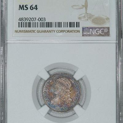 1825 NGC MS64 PQ Capped Bust Dime, a super lustrous originally toned gem beauty