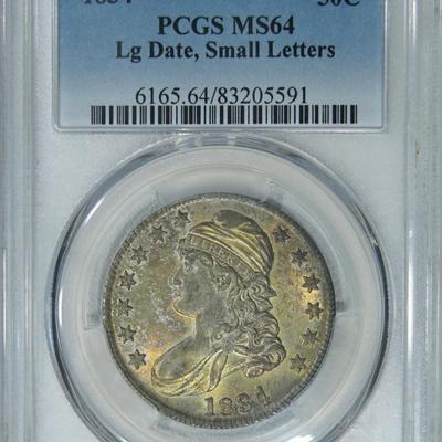 1834 PCGS MS64 PQ+ Bust Half, lustrous original piece w/ nice color & eye appeal