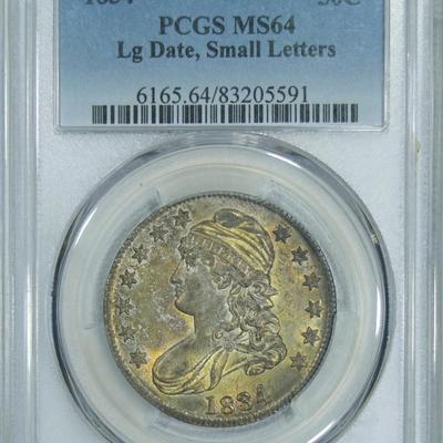 1834 PCGS MS64 PQ+ Bust Half, lustrous original piece w/ nice color & eye appeal