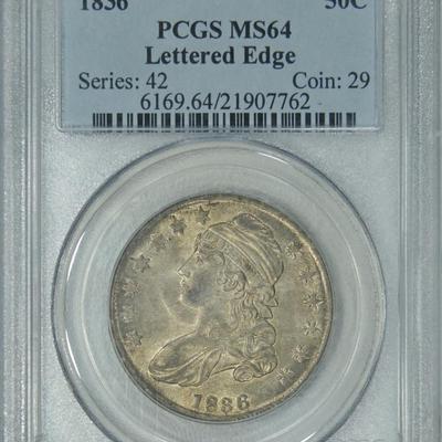 1836 PCGS MS64 Bust Half, lustrous lightly toned piece w/ decent eye appeal Rari