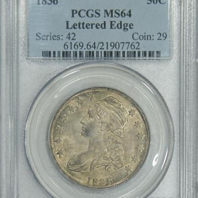 1836 PCGS MS64 Bust Half, lustrous lightly toned piece w/ decent eye appeal Rari
