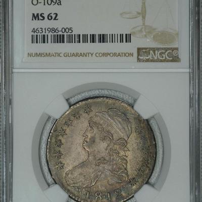 1812 NGC MS62 Bust Half Dollar, nice original natural toned beauty for type set