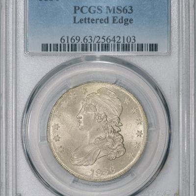 1836 PCGS MS63 Bust Half, lustrous lightly toned eye appealing coin, Rarity 4