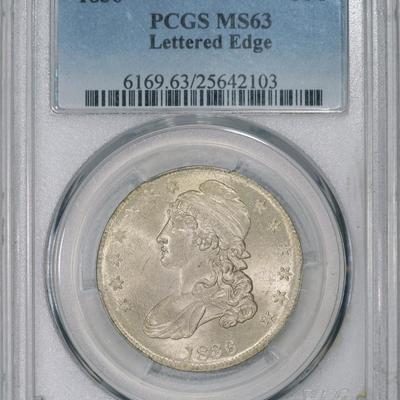1836 PCGS MS63 Bust Half, lustrous lightly toned eye appealing coin, Rarity 4