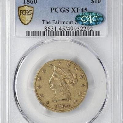 1860 $10 GOLD LIBERTY HEAD EAGLE PCGS XF 45