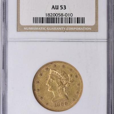 1868 P $10 GOLD LIBERTY HEAD EAGLE NGC MS 53