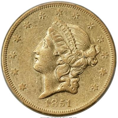 1851-O $20 GOLD LIBERTY DOUBLE EAGLE PCGS XF 40 Coin