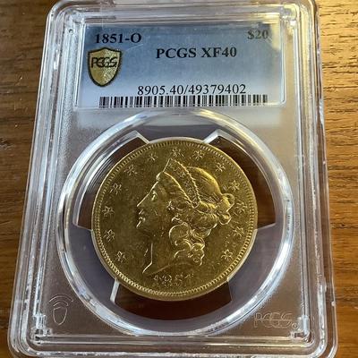 1851-O $20 GOLD LIBERTY DOUBLE EAGLE PCGS XF 40 Coin