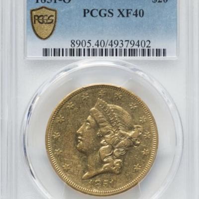 1851-O $20 GOLD LIBERTY DOUBLE EAGLE PCGS XF 40 Coin