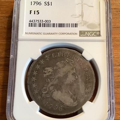 1796 $1 Small Date, Large Letters, B-4, BB-61, R.3, NGC Fine 15