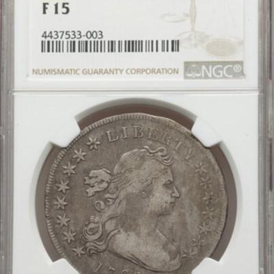 1796 $1 Small Date, Large Letters, B-4, BB-61, R.3, NGC Fine 15